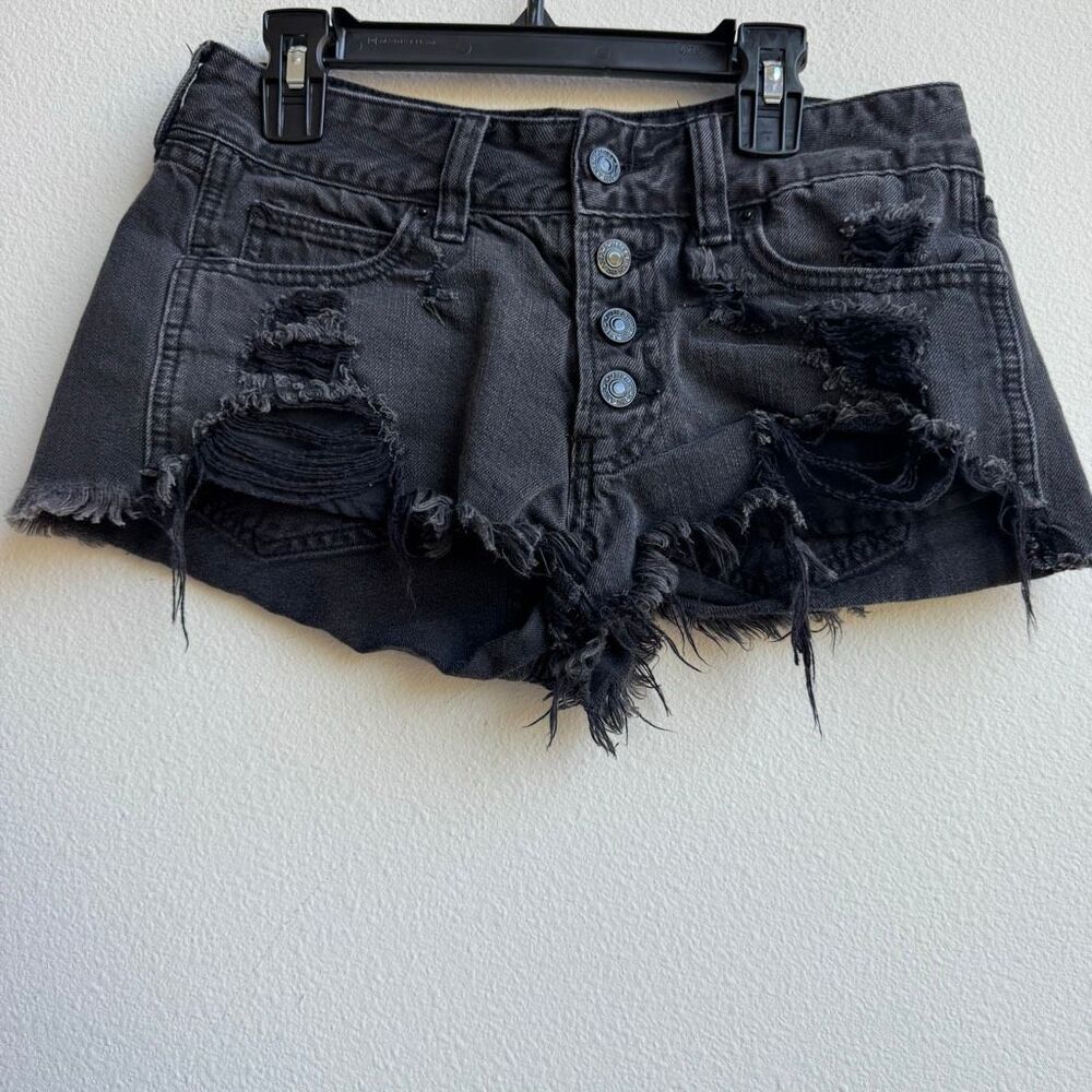 Abercrombie & Fitch Low Rise Micro Y2K 2000’s Festival Denim Shorts Size 25 / 0 - Picture 2 of 6